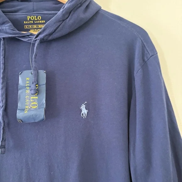 Polo Ralph Lauren Jersey Hooded T Shirt Mens Lightweight Blue Pony Size XL - Picture 3 of 9